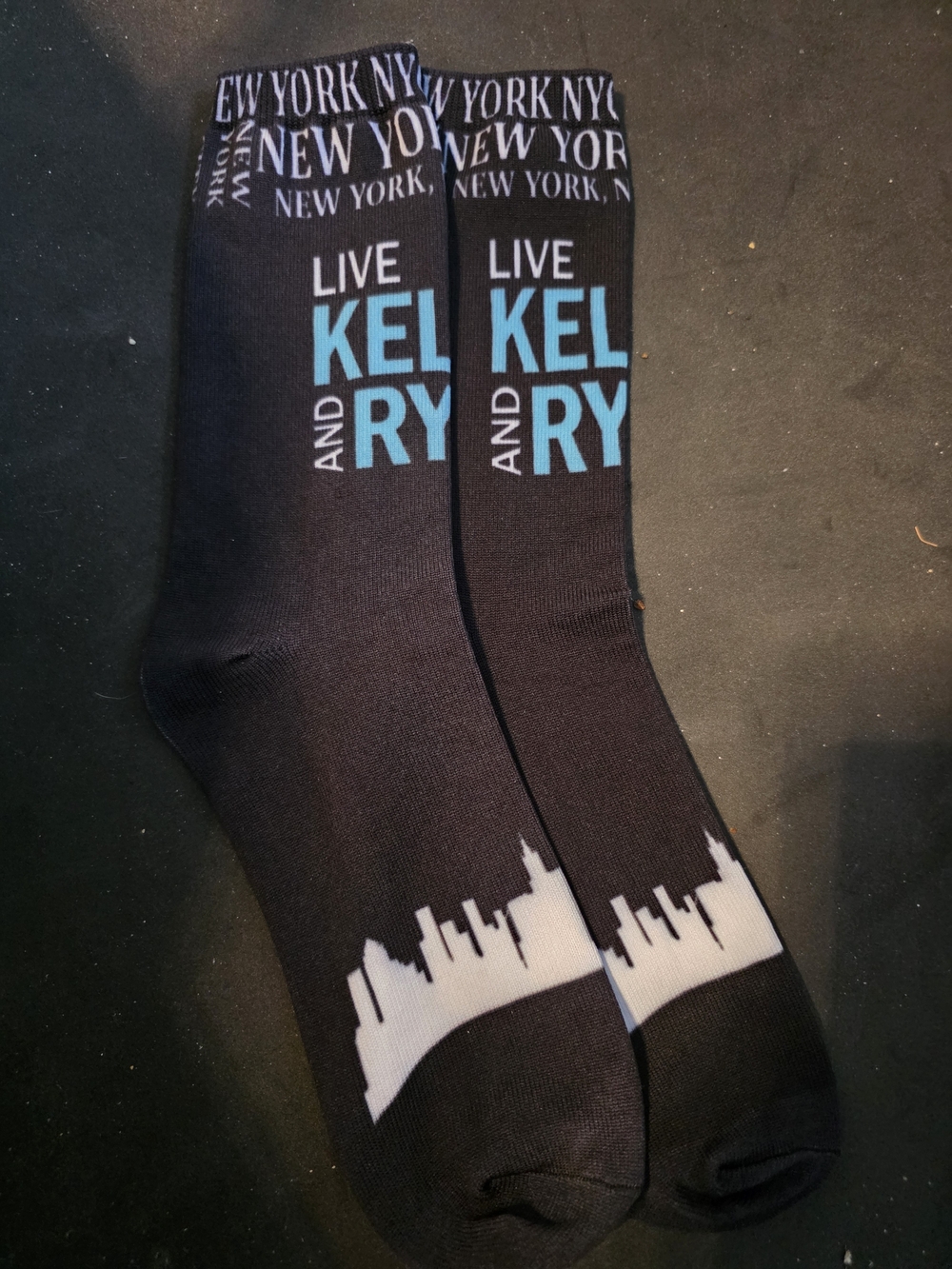 Black & Teal Novelty Crew Socks with New York Skyline